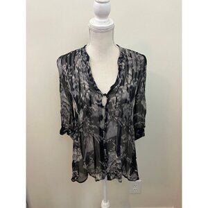 Joie Gray Floral Print Semi Sheer Button Up Top Size XS